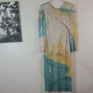 Vintage Sally's Judith Ann Creations Full Sequin Midi Dress Size Sm Hollywood
